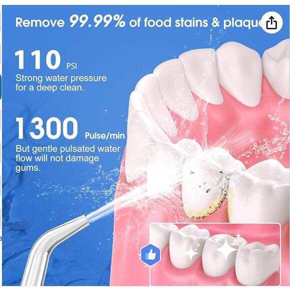 Dental Flosser 5 Modes, 6 Replaceable Tips, Rechargeable 300ml - Picture 3 of 6